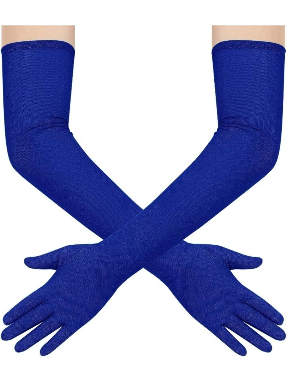 Women Royal Blue Long Mesh Tulle Sheer 1920s Halloween Costume Opera Party Glove